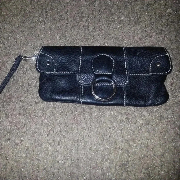 ROOTS CANADA-Black Leather Clutch/Wristlet-Excellent - Picture 1 of 4
